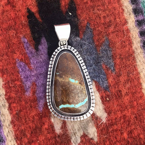 Navajo Ribbon Turquoise & Sterling Silver Pendant Signed E. Spencer