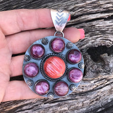 Load image into Gallery viewer, Navajo Sterling Silver &amp; Purple and Orange Spiny Oyster Pendant Signed