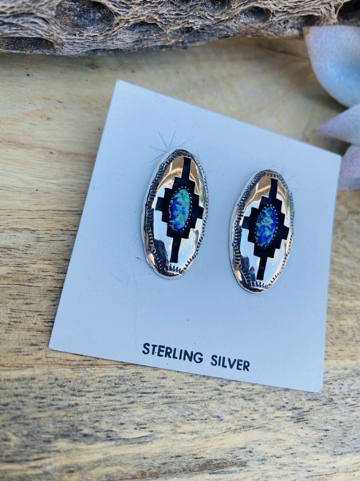 Navajo Purple Opal & Sterling Silver Shadow Box Post Earrings