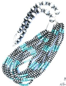 Navajo Sterling Silver & Number 8 Turquoise Beaded 10 Strand Necklace
