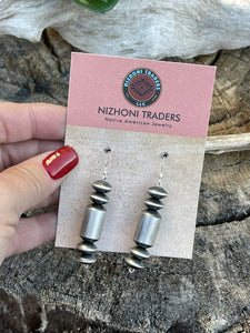 Navajo Sterling Silver Tube Disc Dangle Handmade Earrings