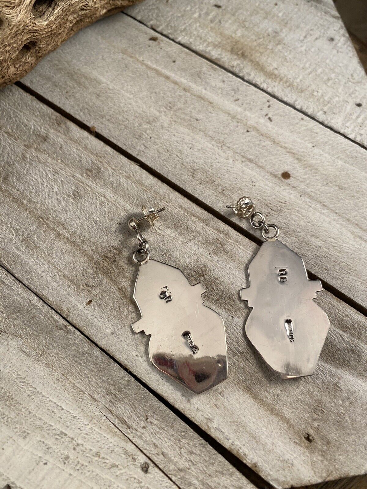 Navajo Hand Stamped Sterling Silver Dangle Earrings Signed