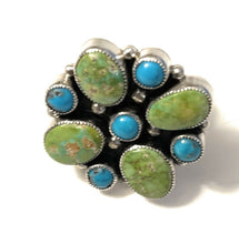 Load image into Gallery viewer, Navajo Sterling Sonoran Gold And Golden Hills Turquoise Cluster Ring Size 7