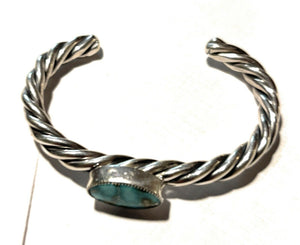 Beautiful Navajo Sterling Sonoran Mountain Turquoise Rope Style Bracelet Cuff