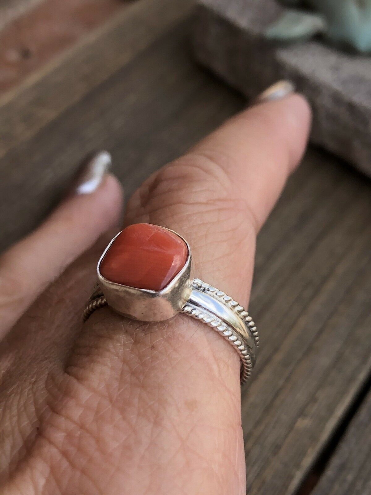 Navajo Natural Coral & Sterling Silver ring