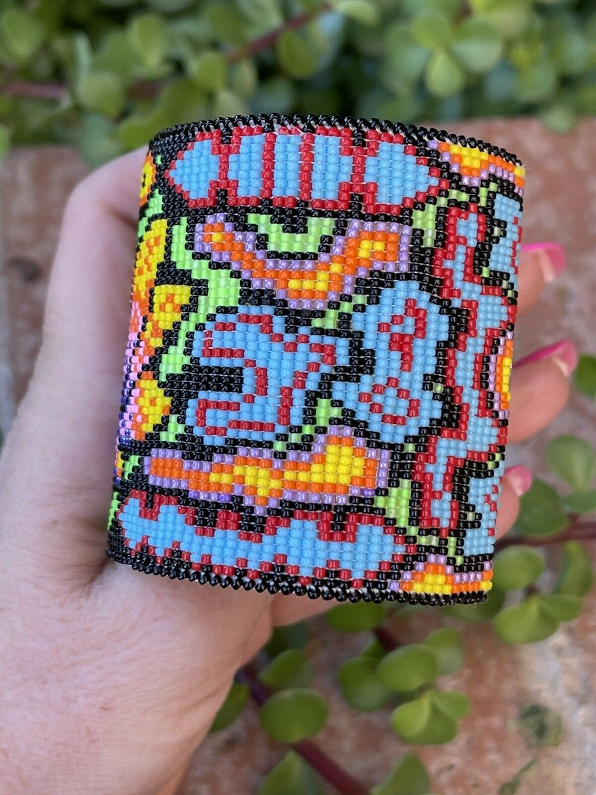 Navajo Handmade Beaded Flower Lotus Cuff Bracelet