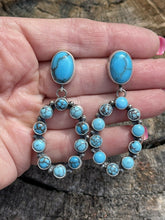Load image into Gallery viewer, Navajo Turquoise Sterling Silver Cluster Oval Dangle Earrings