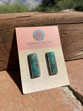 Load image into Gallery viewer, Navajo Sterling &amp; Turquoise Rectangle Post Earrings Signed J. Frank