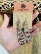Load image into Gallery viewer, Navajo Coral &amp; Sterling Silver Beaded Tassel Dangle Earrings