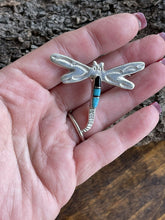 Load image into Gallery viewer, Navajo Sterling Silver Turquoise and Onyx Stone Dragonfly Pendant Pin Signed