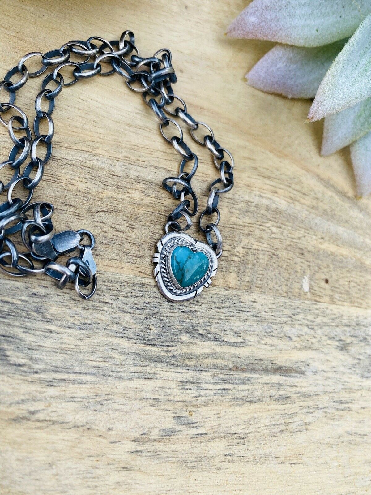 Navajo Sterling Silver & Turquoise Heart Necklace