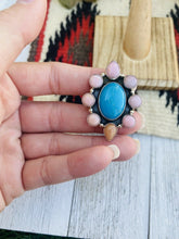 Load image into Gallery viewer, Navajo Rhodochrosite, Turquoise &amp; Sterling Silver Cluster Ring Size 8.5