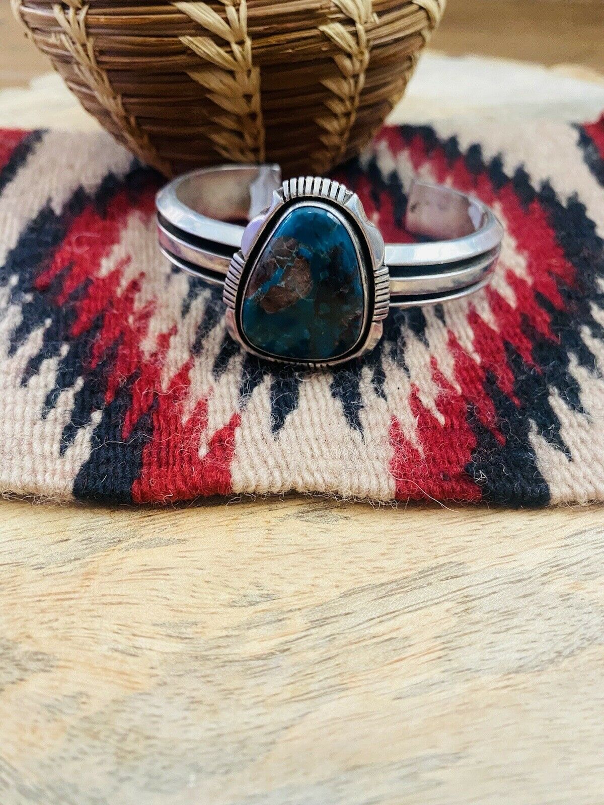 Vintage Navajo Royston Turquoise & Sterling Silver Cuff Bracelet Signed