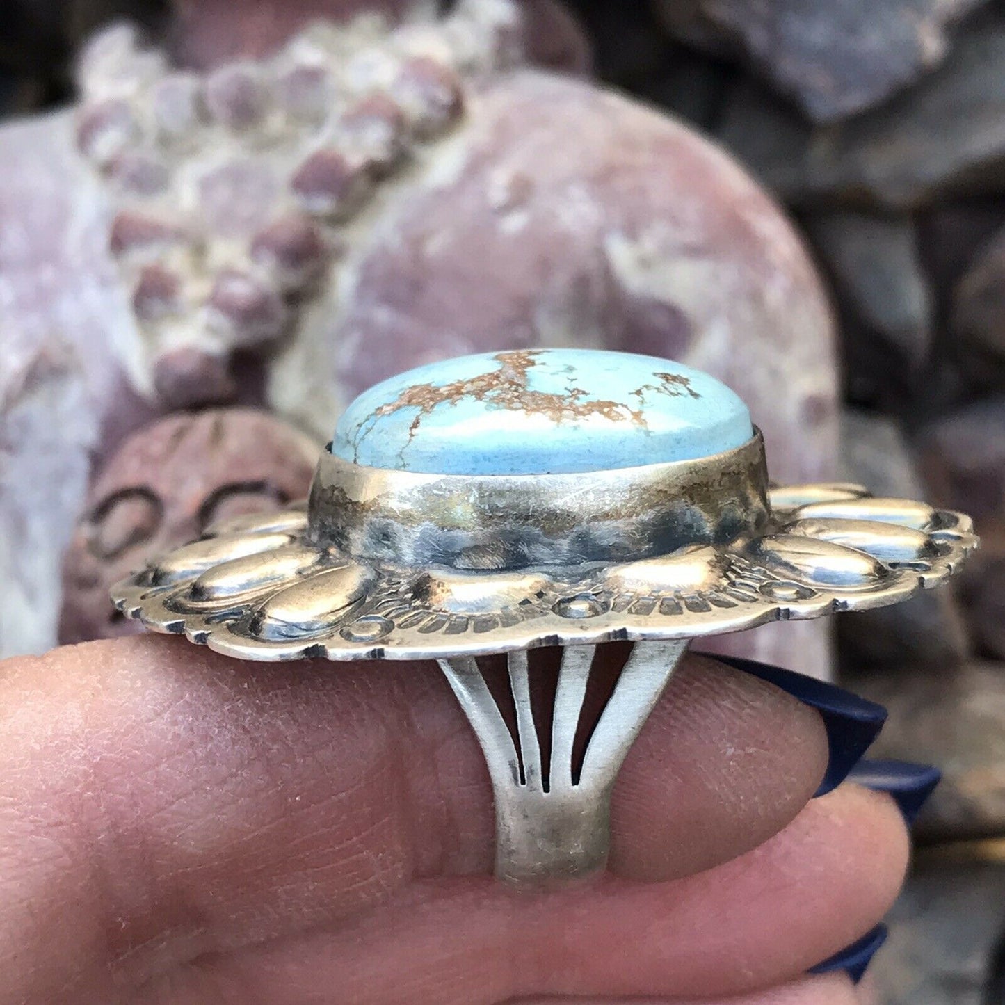 Navajo Golden Hills Turquoise & Sterling Silver  Ring Sz 6