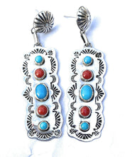 Load image into Gallery viewer, Navajo Natural Coral and Turquoise Cluster Post Earrings