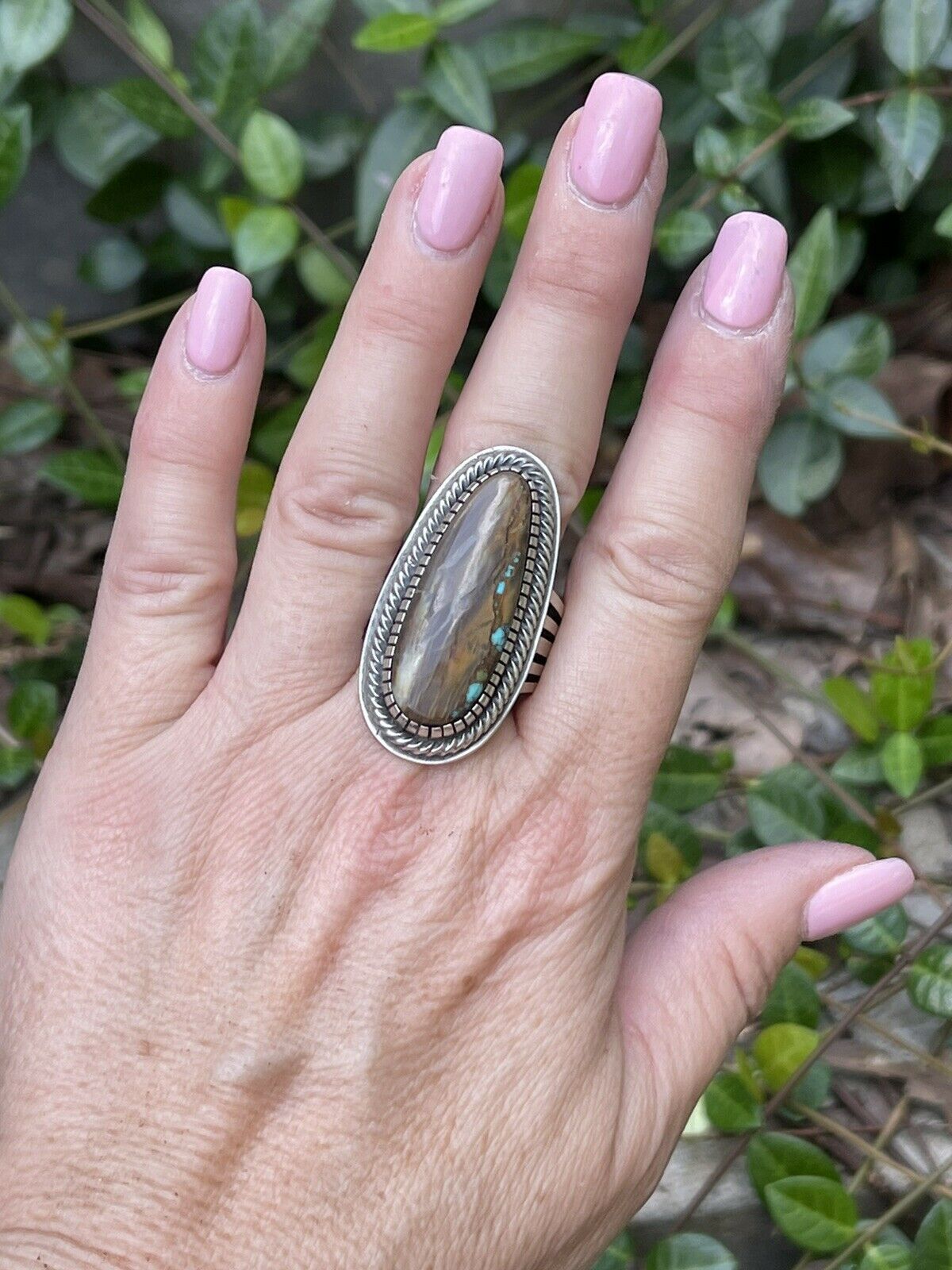 Navajo Southwest Ribbon Turquoise & Sterling Silver Spider Ring Size 10 Signed