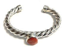 Load image into Gallery viewer, Sterling Silver Rope Twist Natural Red Coral Cuff Bracelet