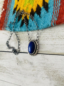 Navajo Sterling Silver & Lapis Necklace Signed