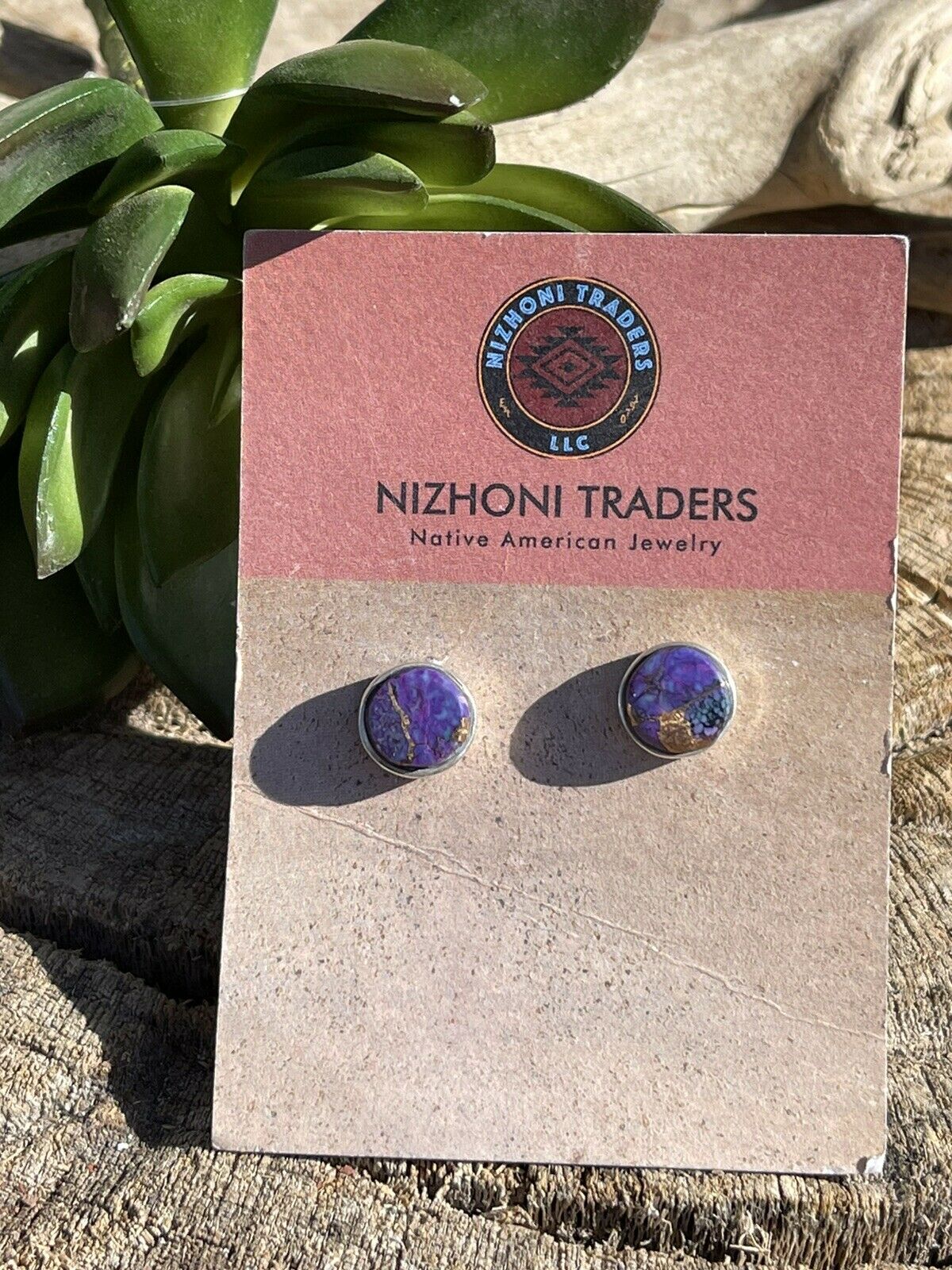 Navajo Sterling Silver Purple Dream Post Earrings Signed