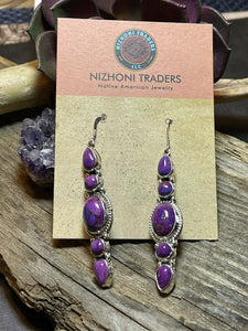 Navajo Sterling Silver Purple Dream Mojave Dangle Fancy Earrings Signed