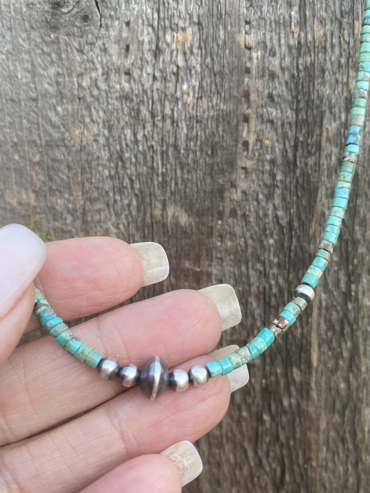 Navajo Turquoise Sterling Silver  Pearl Beaded 17” Necklace 4mm