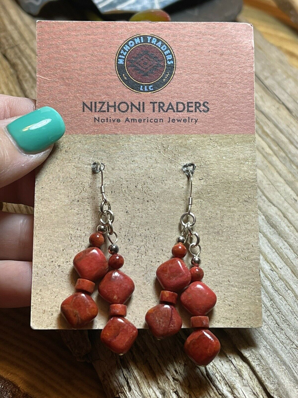 Navajo Sterling Silver Apple Coral 2 Strand Beaded Earrings