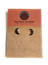 Load image into Gallery viewer, Zuni Sterling Silver &amp; Black Onyx Inlay Moon Stud Earrings