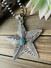 Load image into Gallery viewer, Navajo Turquoise &amp; Sterling Silver Tufa Cast Star Pendant