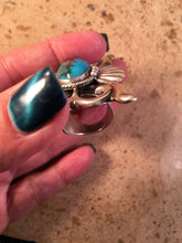 Load image into Gallery viewer, Russell Sam Navajo Sterling Silver &amp; Royston Turquoise Hand Stamped Ring Size 9.