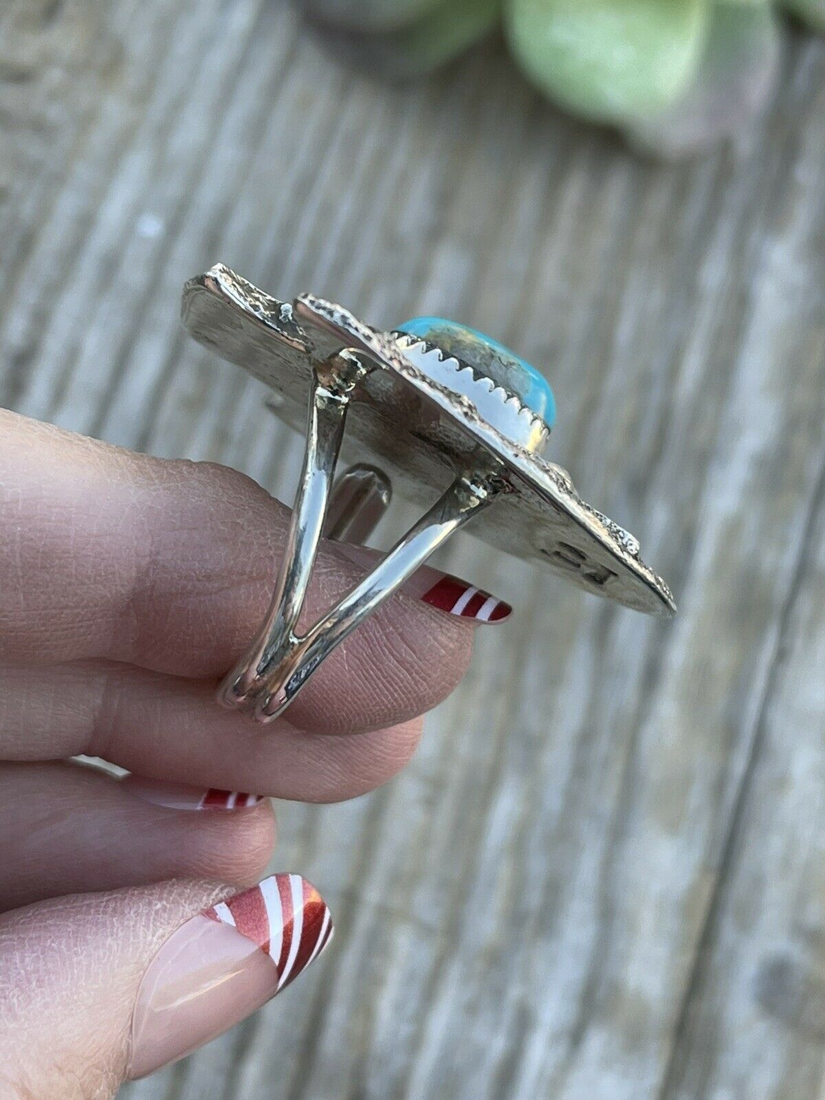 Navajo Sand Cast Arrow Turquoise Sterling Silver Ring Size 9 Signed