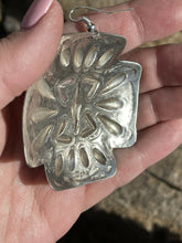 Load image into Gallery viewer, Navajo Sterling Silver Hand Stamped Cross Dangle Earrings Signed L. Tahe
