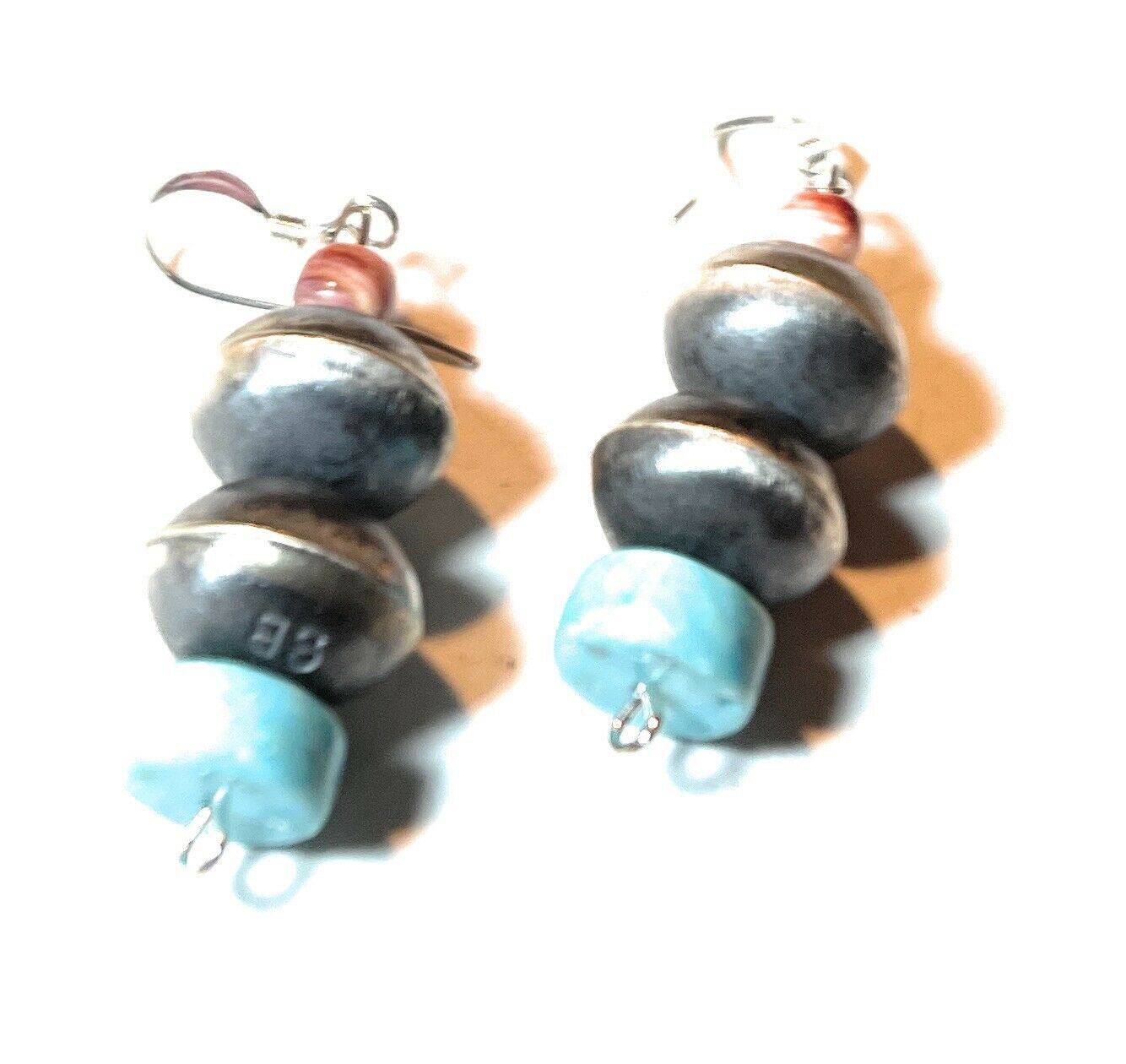 Navajo Pearl Sterling Silver Multi Stone Bead Dangle Earrings