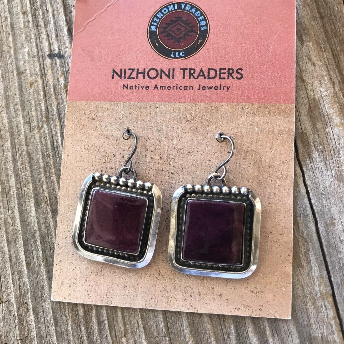 Navajo Sterling Silver  Purple Spiny Oyster Dangle Earrings