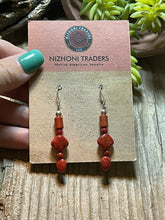 Load image into Gallery viewer, Navajo Sterling Silver Apple Coral Strand Beaded Earrings