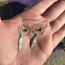 Load image into Gallery viewer, Navajo Sterling Silver  Turquoise Dream Catcher, Dangle Earrings