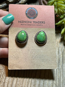 Beautiful Navajo Sterling Silver Dyed Kingman Turquoise Post Earrings