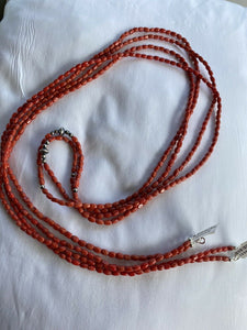 Amazing Coral And Sterling Silver 60 Inch Necklace