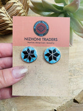 Load image into Gallery viewer, Zuni Sterling Silver, Onyx Turquoise Inlay Stud Earrings