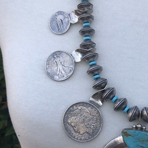 James McCabe Navajo Silver Turquoise Coin Necklace Set
