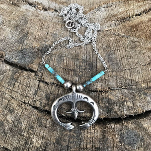 Navajo Turquoise Stone & Sterling Silver Naja Necklace