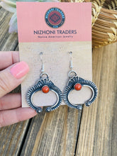 Load image into Gallery viewer, Navajo Coral &amp; Sterling Silver Naja Cross Dangle Earrings By Kevin Billah