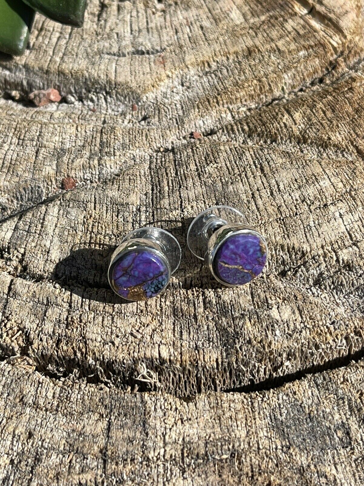 Navajo Sterling Silver Purple Dream Post Earrings Signed