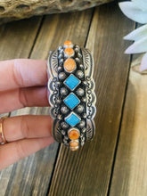 Load image into Gallery viewer, Navajo Orange Spiny, Turquoise &amp; Sterling Silver Cuff Bracelet By Darryl Becenti