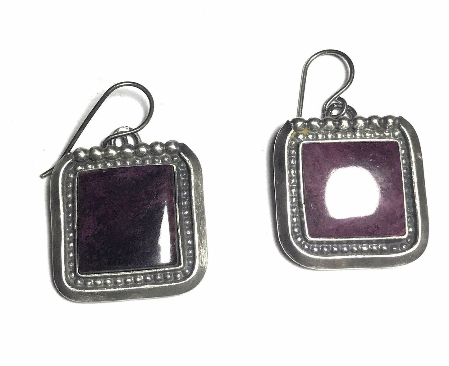 Navajo Sterling Silver  Purple Spiny Oyster Dangle Earrings