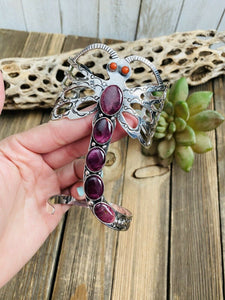 Navajo Sterling Silver & Spiny Dragonfly Cuff Bracelet By Russell Sam