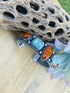 Navajo Sterling Silver Multi Stone Cuff
