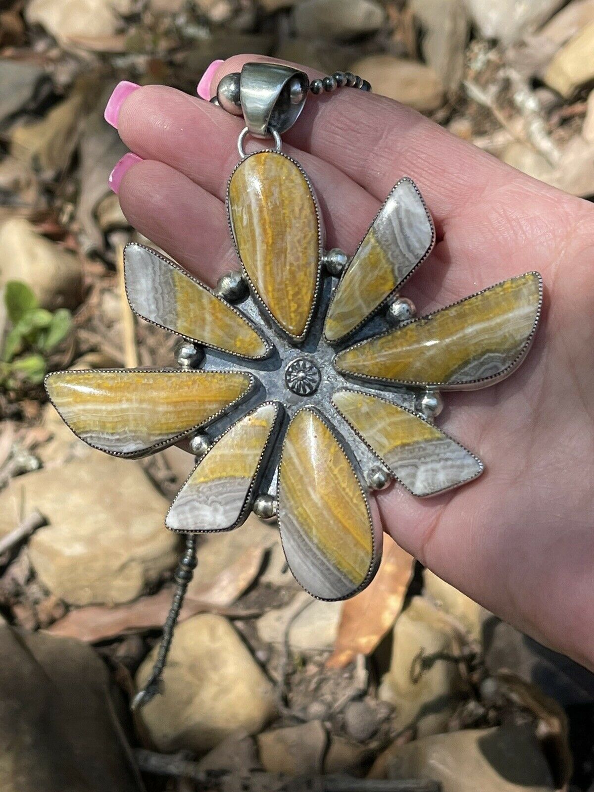 Navajo Sterling Silver Bumblebee Jumbo Cluster Pendant