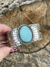 Load image into Gallery viewer, Incredible Navajo Dry Creek Turquoise And Sterling Star Silver Cuff Signed