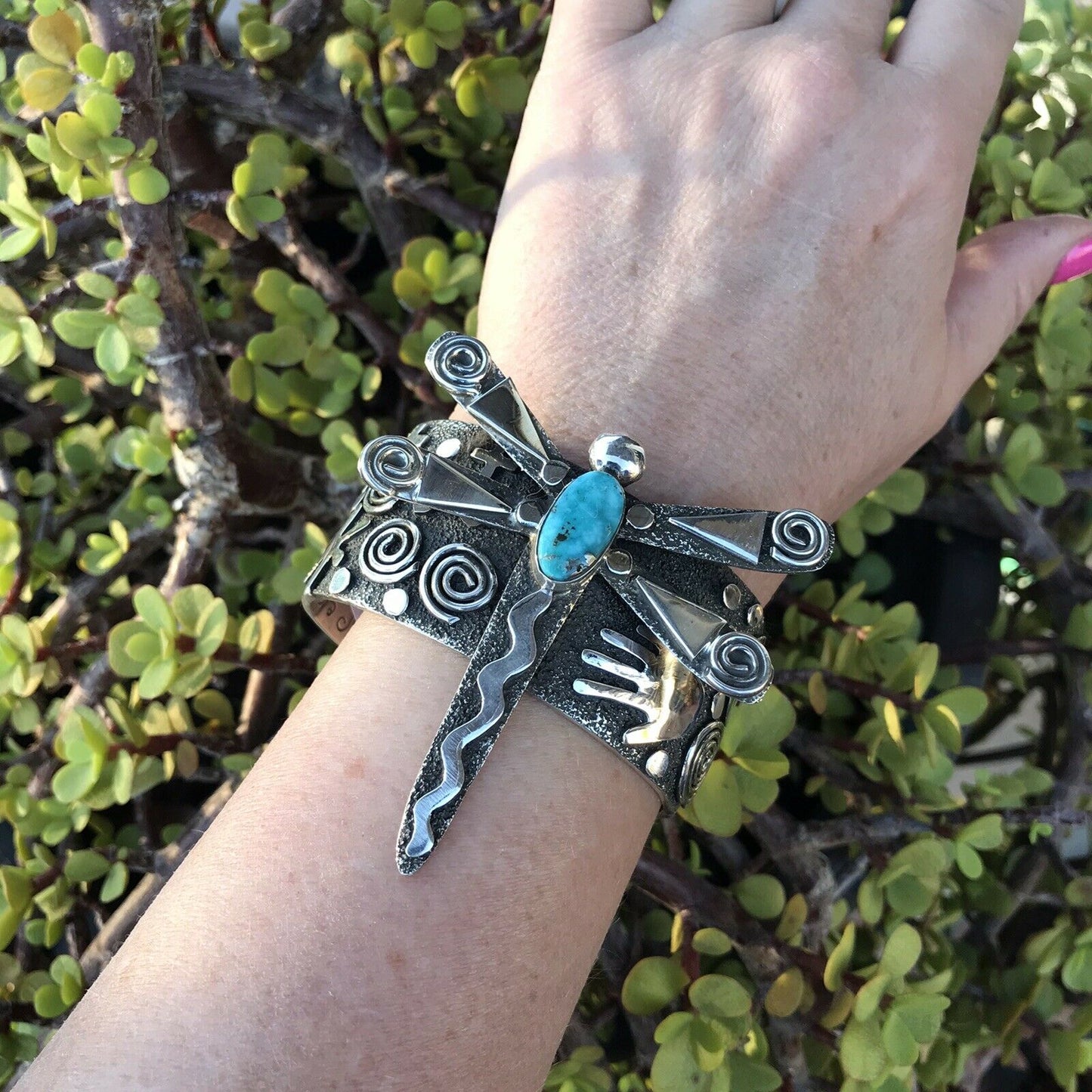 Sterling Turquoise Navajo Dragonfly Bracelet Cuff By Alex Sanchez