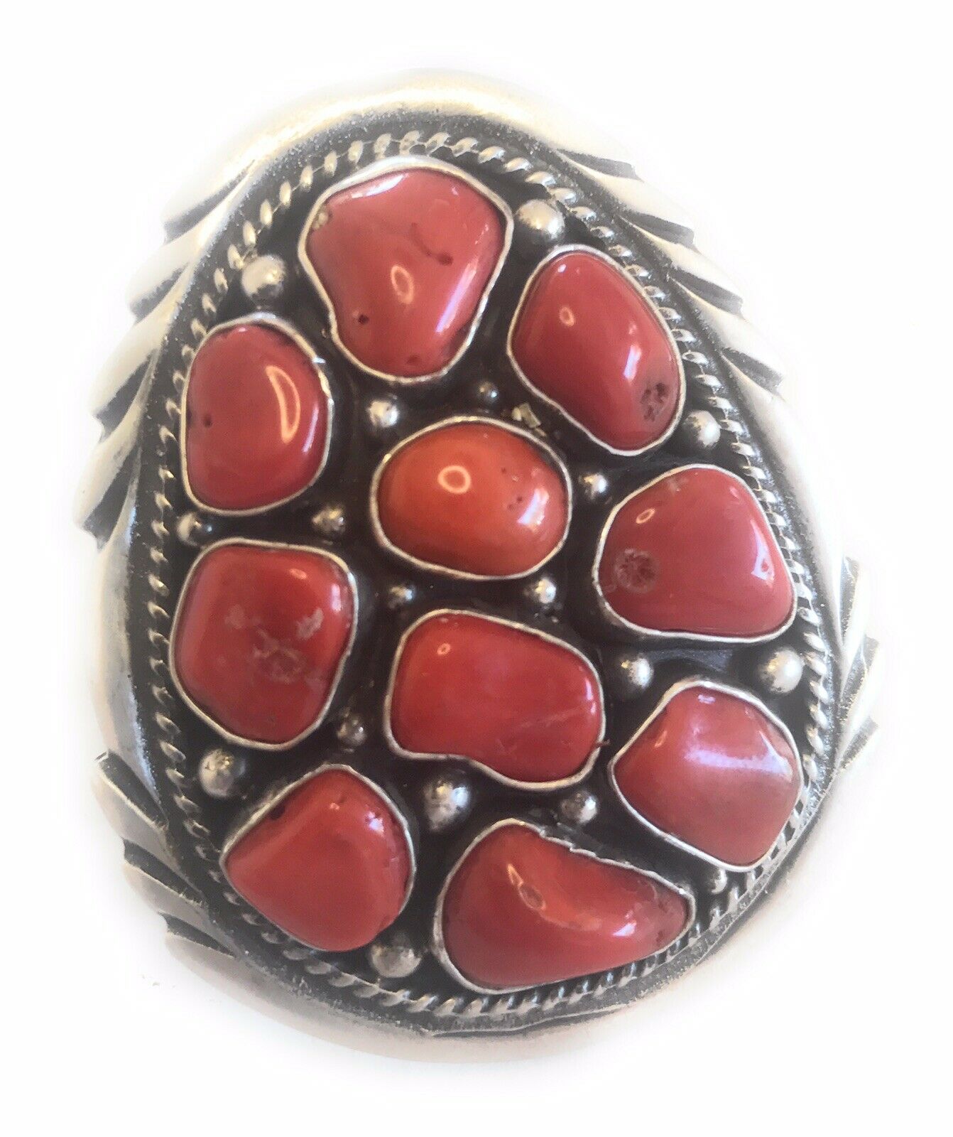 Navajo Sterling Silver Natural Red Coral Ring Sz 7